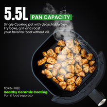 Load image into Gallery viewer, INALSA Non-Toxic Ceramic Coated Air fryer 5.5 L &amp; 1600 W Power|No PTFE, PFAS, PFOA &amp; Microplastics|Visible Window|Digital Touch Panel,8 Presets|Low Oil Healthy Cooking, Tasty Fry CDW 5.5
