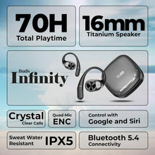 Load image into Gallery viewer, truke Newly Launched Buds Infinity Open Ear Wireless Earbuds with 70Hours of Playtime, 16mm Titanium Speaker, Quad Mic PureVoice™ ENC for Clear Calls, Dual Pairing, Fast Charging OWS
